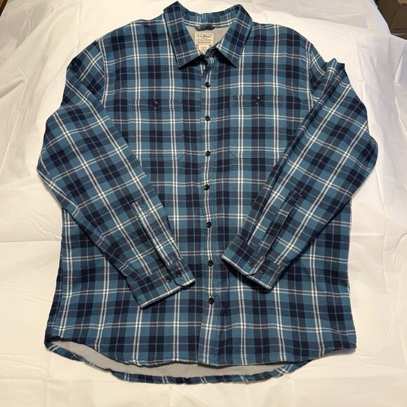 LL Bean Plaid Flannel Shacket Men's Sz XL-Tall Fleece Lined Button Shirt Jacket - Picture 6 of 11